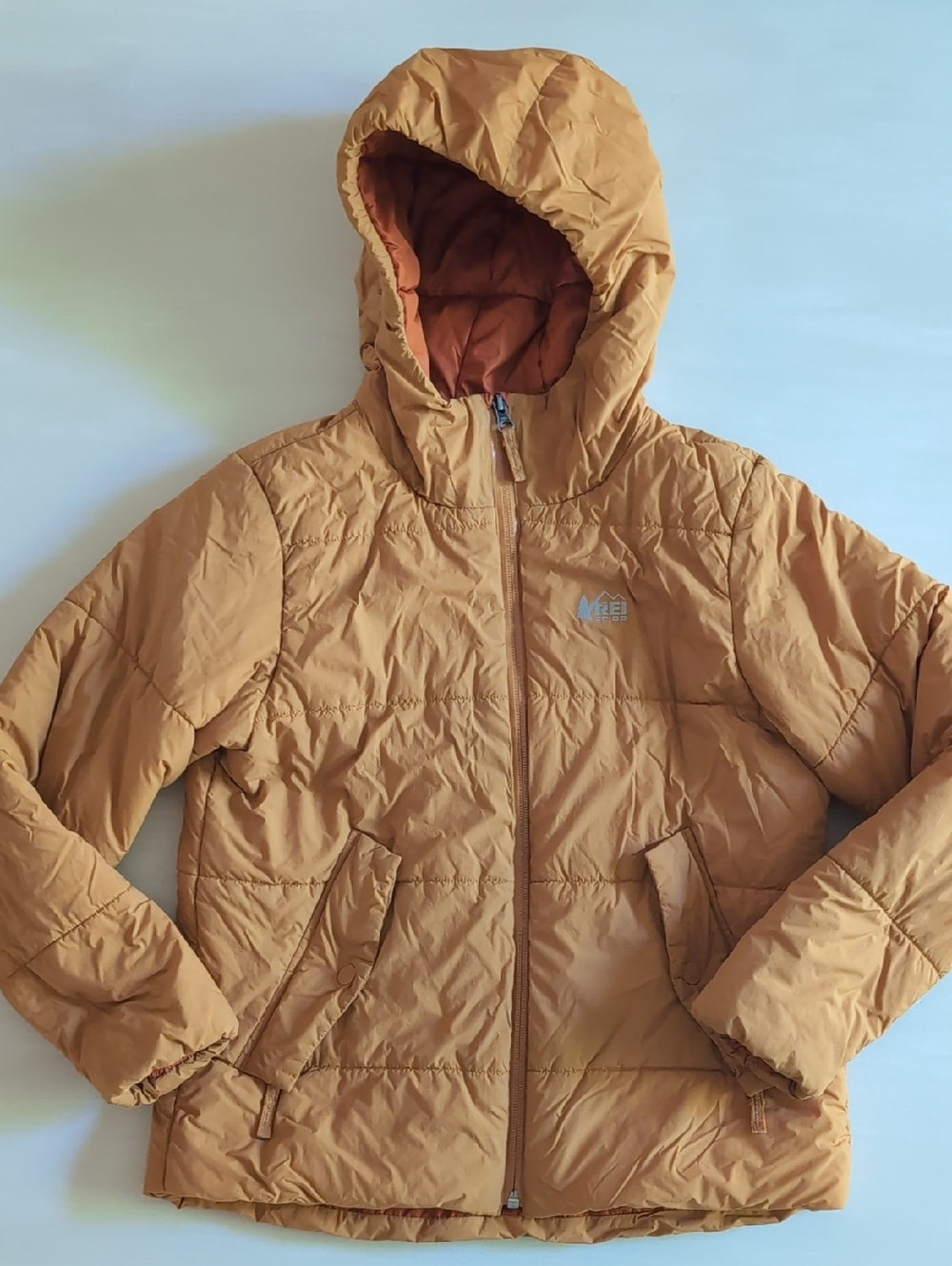 REI Kids Hooded Puffer Jacket in Mustard Yellow
